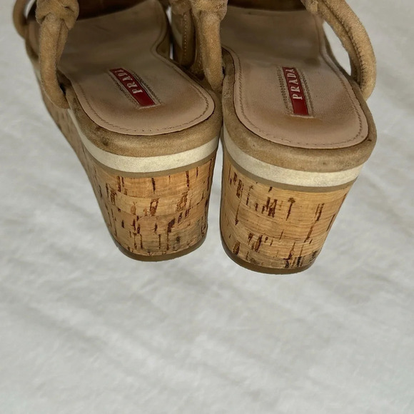 PRADA cork wedge tan suede sandals good condition designer platform size 5 - Picture 11 of 13